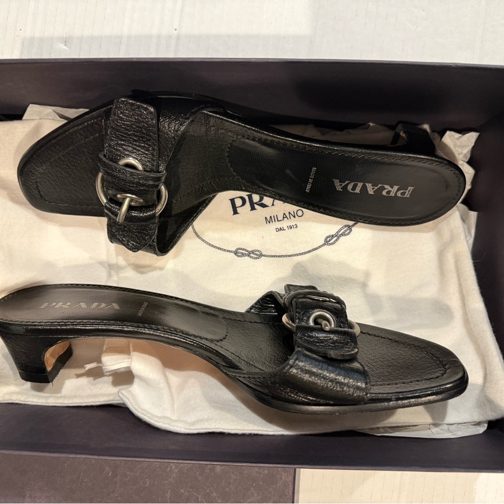 Prada Black Buckle Mule Heels – 2” Heel | Timeless Elegance - Picture 2 of 5